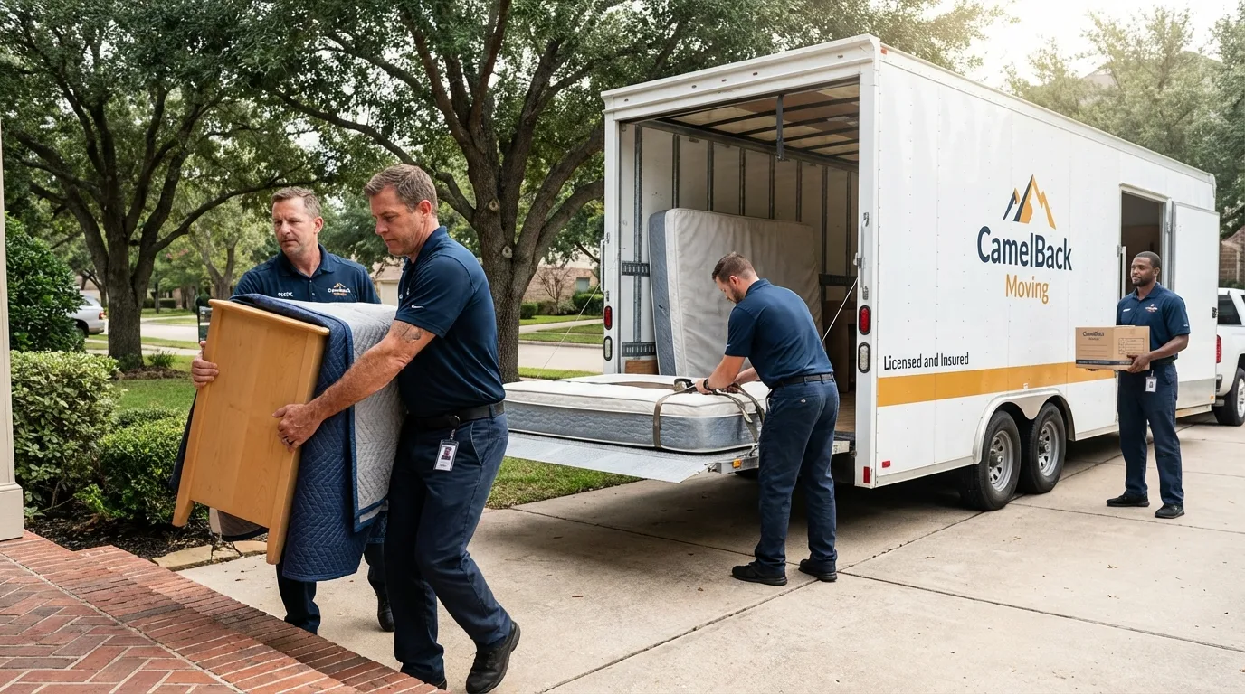 Crew loading residential truck for cross-state move from Columbus, KS