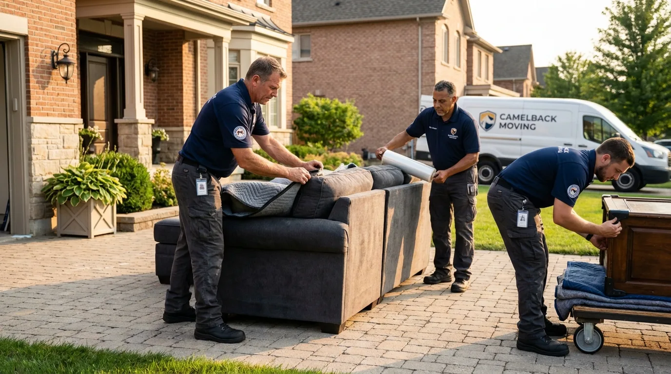 Large estate moving crew wrapping furniture in Columbus, KS